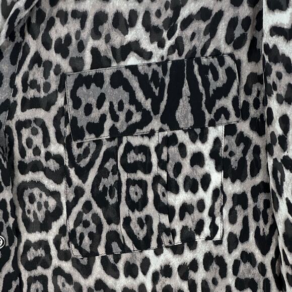 BCBG MAXAZRIA Anderson Sheer Silk Blouse Top Womens Large Button Leopard Animal - Picture 3 of 9